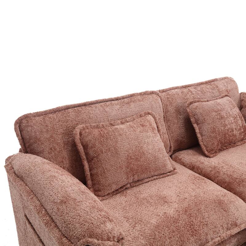 Chenille Double Sofa with Footstool, Removable Arms