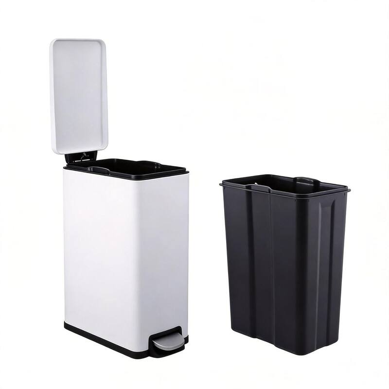 12 Gal Slim Kitchen Trash Can, Garbage Can for Kitchen, Bathroom Narrow Spaces - White