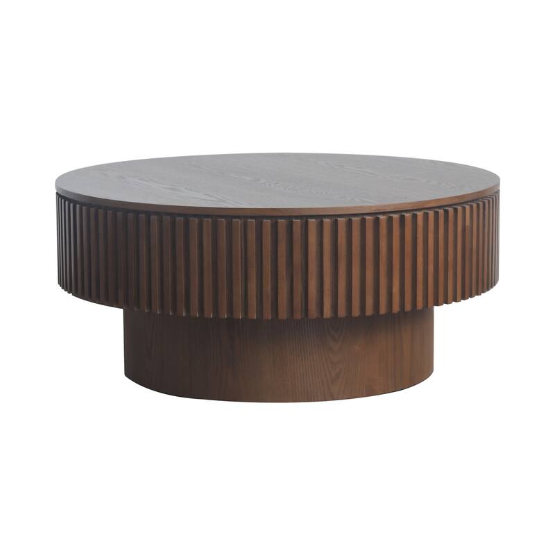 Modern Solid Wood Veneered Round Coffee Tea Table with Storage