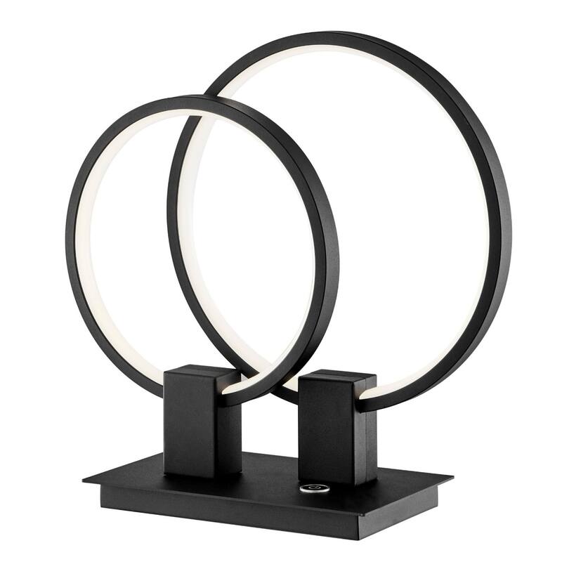 Black Metal Double Circle LED Table Lamp with Touch Switch and Dimmer - 6” x 15” x 15” (D x W x H)