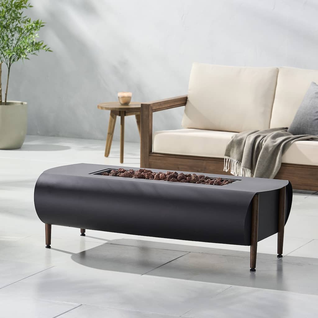 50 in. W x 25.5 in. D x 15.25 in. H Rectangle Propane Burning Outdoor Fire Pit in Dark Gray