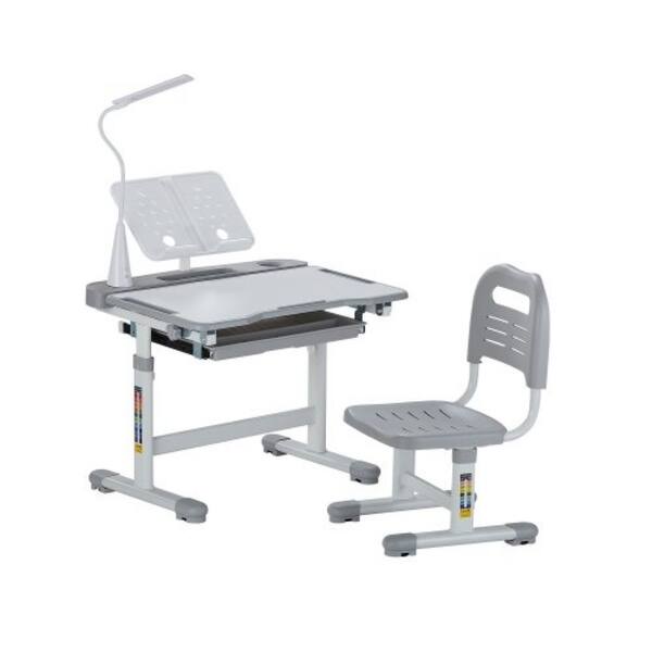 slide 2 of 11, Grey Height Adjustable Kids Chair and Desk Set with Lamp and Tilted Desktop - 27.56 x 20.08 x (20.87 - 27.95) in