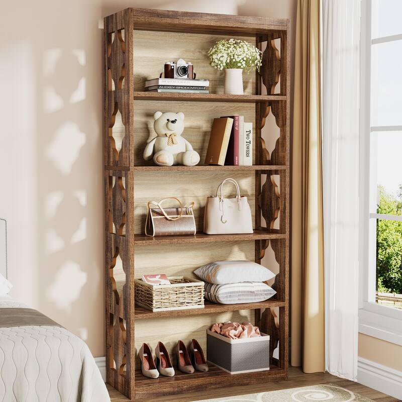 6-Tier Bookcase, 70-Inch Tall Freestanding Bookshelf with Hollow Patterns
