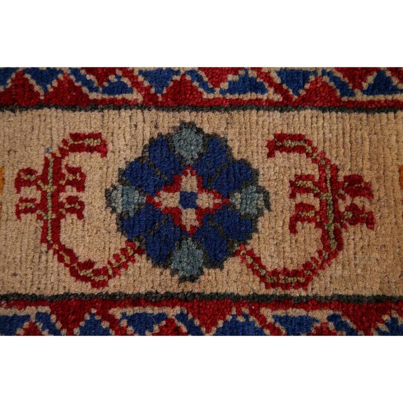 Light Blue Geometric Kazak Oriental Accent Rug Handmade Wool Carpet - 3'6" x 4'11"