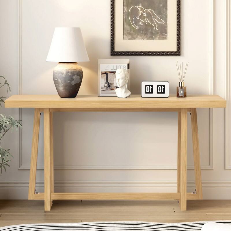 Stylish 60" Console Table, Rectangular Outdoor Entryway Table with Sturdy Construction for Hall Use - Natural