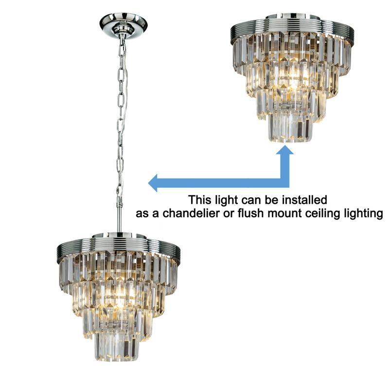 3-Light 13" Cone Shape 3-Tier Crystal Flush Mount