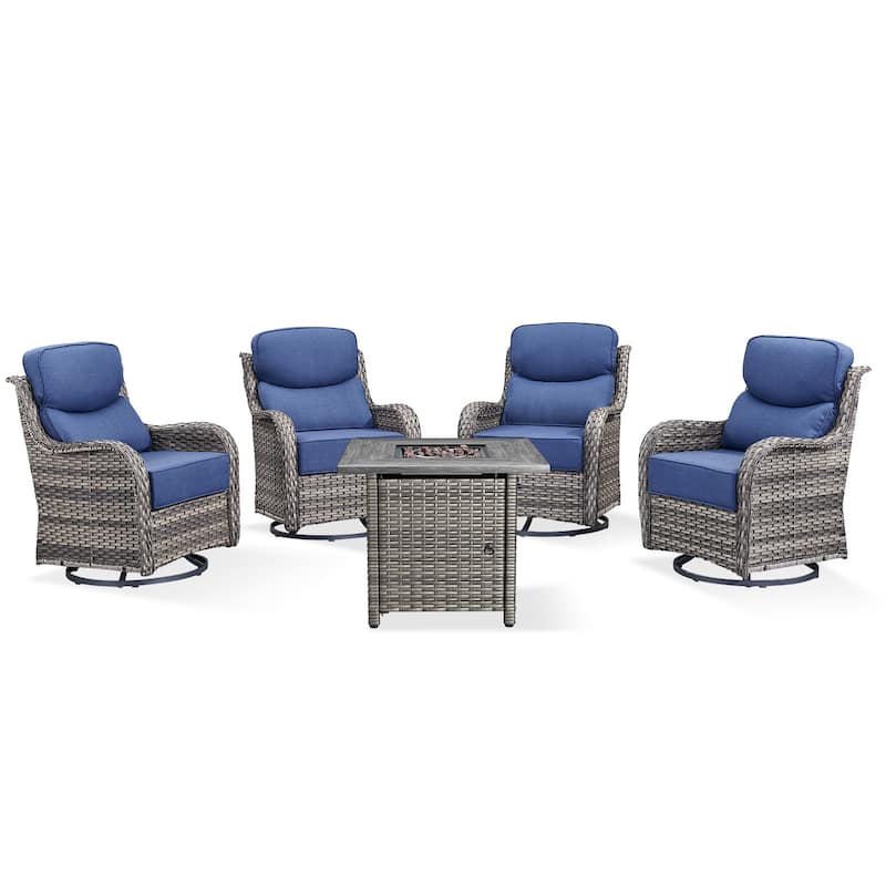 Pocassy Outdoor 6" Swivel Chairs with Fire Pit Table
