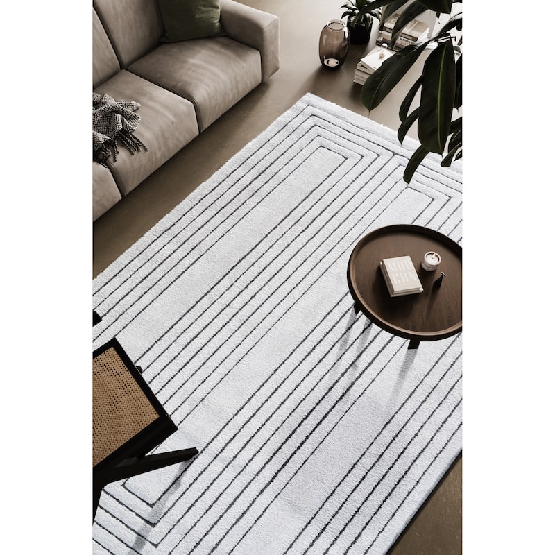 Nina Faye Ivory and Charcoal Recycled Polyester Area Rug - 6' x 9'