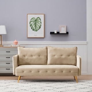 Modern Velvet Square Arm Sofa Loveseat with Rose Gold Legs - Bed Bath ...