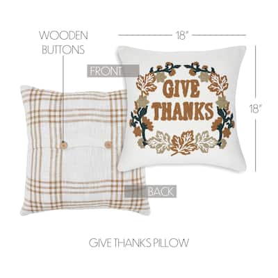 Wheat Plaid Give Thanks Pillow 18x18