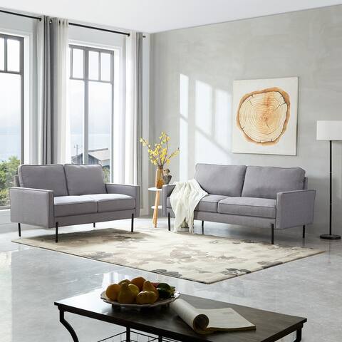 Snowhill Modern Linen 2-piece Living Room Set, Matte Black Metal Legs