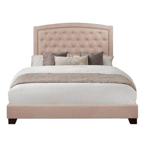 Contemporary Upholstered Platform Bed Frame with Nailhead Trim