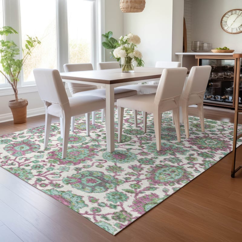Machine Washable Indoor/Outdoor Traditional Farmhouse Chantille Rug