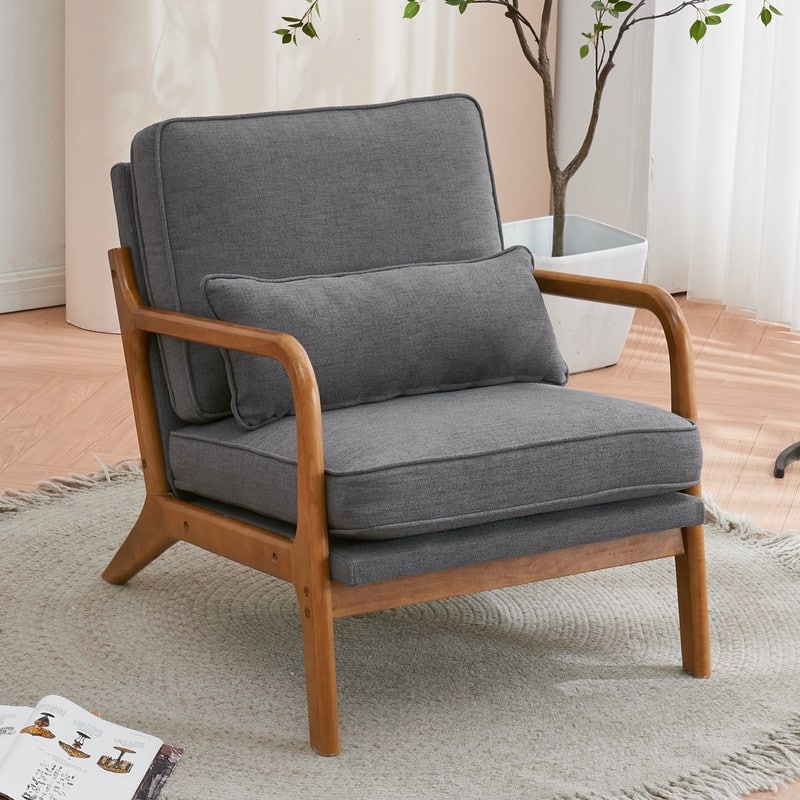 Mid Century Modern Upholstered Accent Chair - Dark Grey Linen