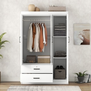 3 Doors Wardrobe Armoire with 2 Drawers, Freestanding Armoire Wardrobe ...