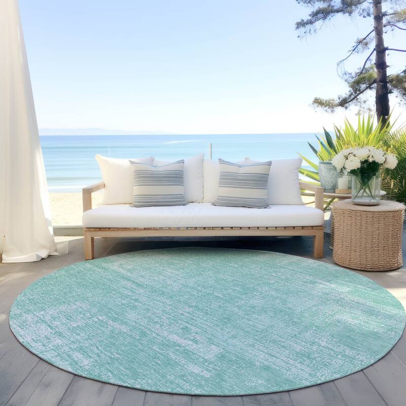 Machine Washable Indoor/ Outdoor Chantille Abstract Solid Rug - Turquoise - 8' x 8'