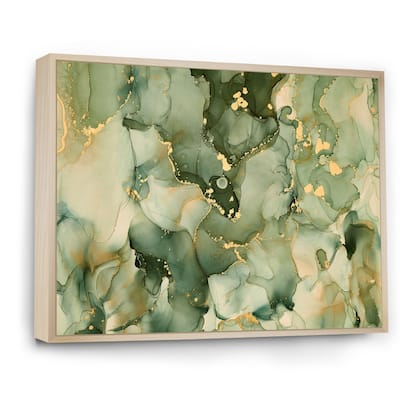 Designart "Green Luxury Abstract Fluid Art I" Modern Framed Canvas Wall Art Print