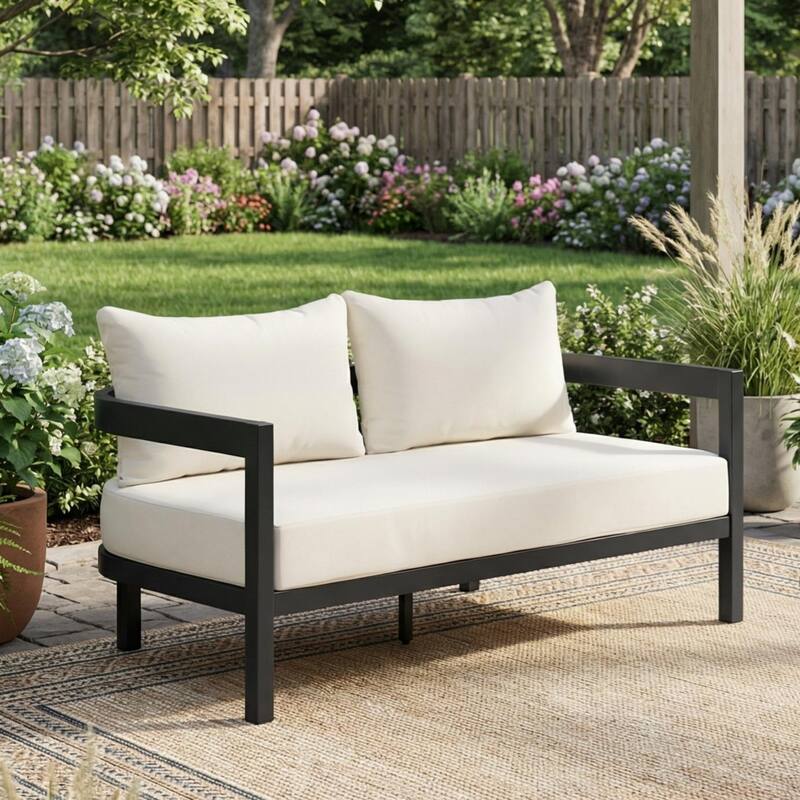 Christopher Knight Home - Modern 52.6" Outdoor Curved Back 2-Seater Loveseat with Aluminum Frame & Water-Resistant Cushions