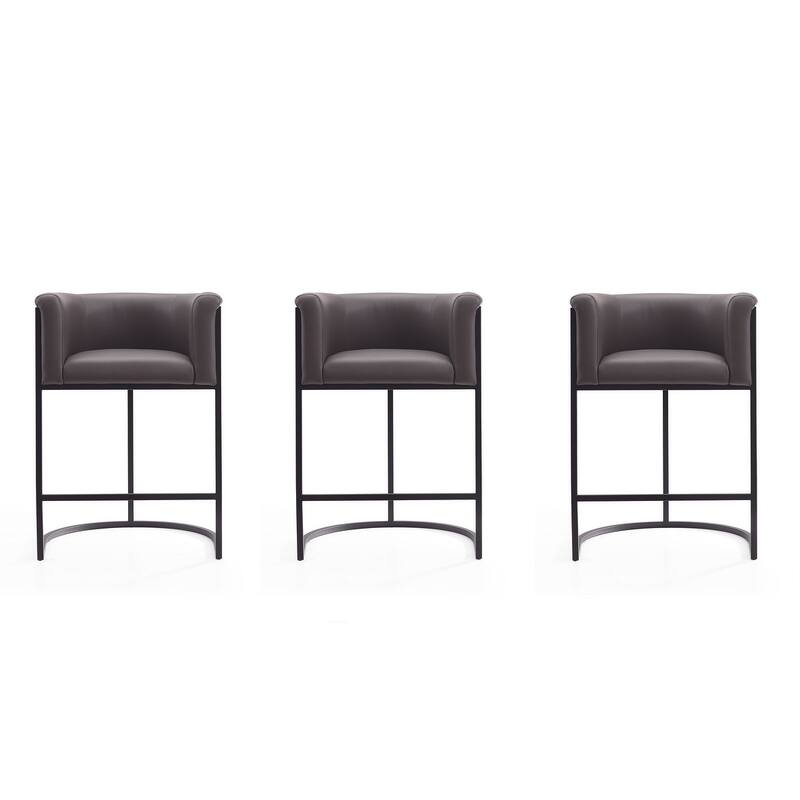 Manhattan Comfort Cosmopolitan 33.8 in. Black Metal Counter Height Bar Stool (Set of 3) - Pebble