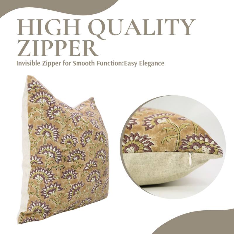 Fabdivine Handmade Boho Pure Linen Block Print Throw Home Décor Pillow Cover