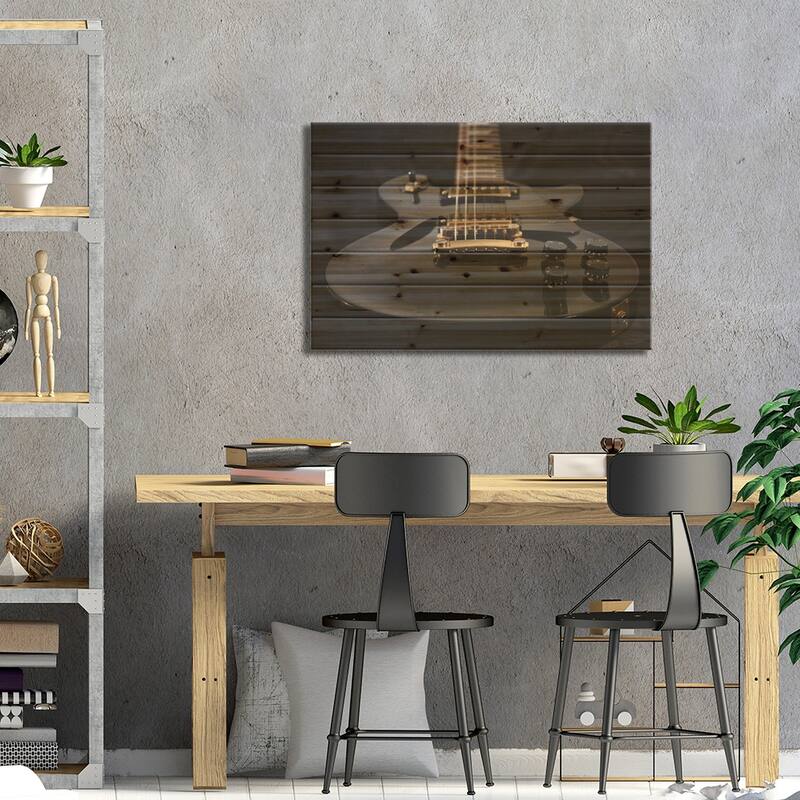 Close Up Of Electric Guitar Print On Wood by jrp studio - Multi-Color