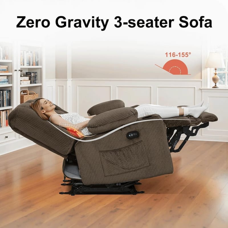 MCombo Power Reclining Loveseat Sofa with Heat and Massage, Fabric PR648