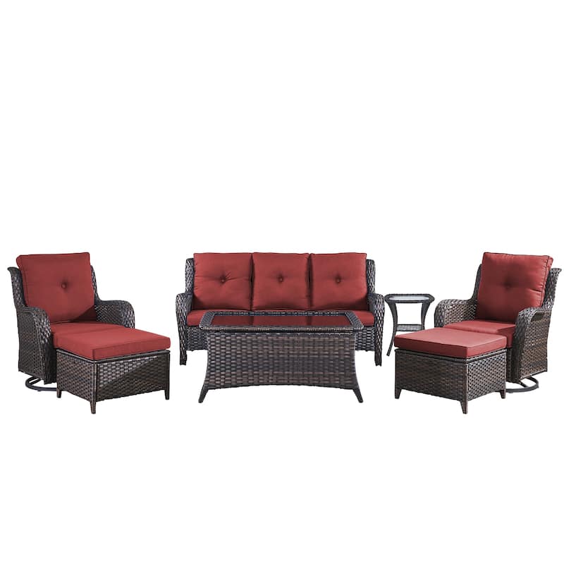 Pocassy Outdoor 7PCS 3-Seat Sofa Swivel Chairs Table Ottoman