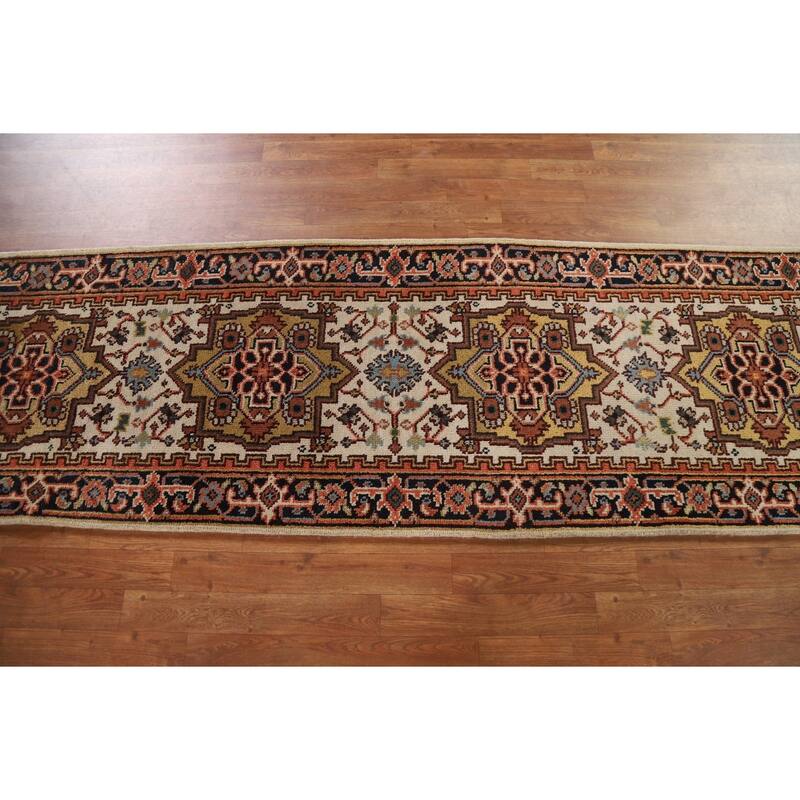 Heriz Serapi Indian Runner Ivory Rug Wool Hand-knotted - 2'7" x 10'1"