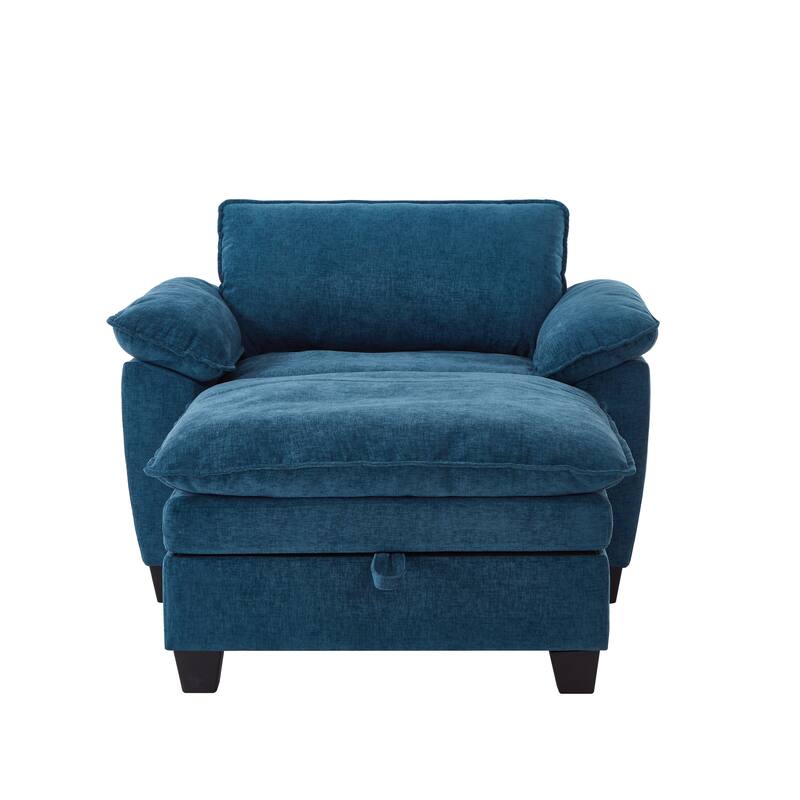 Cloud Lazy Chaise Lounge, Single Sofa Chair & Storage Ottoman Set of 2, Oversize Chenille Upholstered Lounge Sleeper Sofa