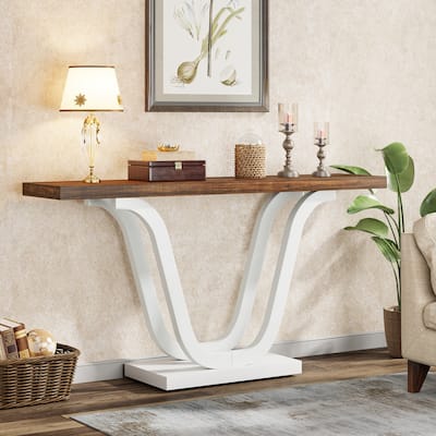 Farmhouse Console Sofa Table, 55 Inches Wood Sofa Table Entryway Table