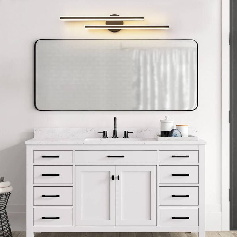 2-Light Modern Black Rectangular LED Bathroom Vanity Light - 27.7 in. W x 4.7 in. H x 4.5 in. D