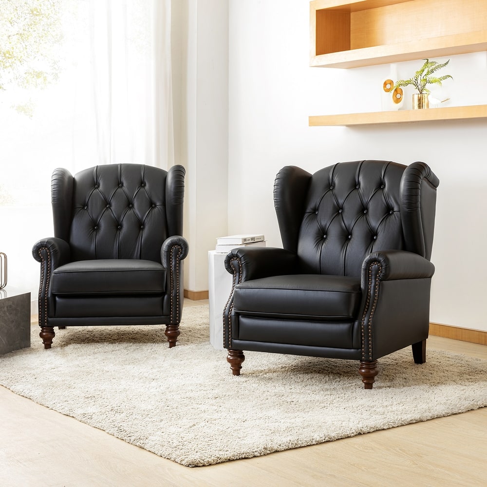Alex Classic Wingback Leather Armchair with Nailhead Trim Set of 2 by HULALA HOME