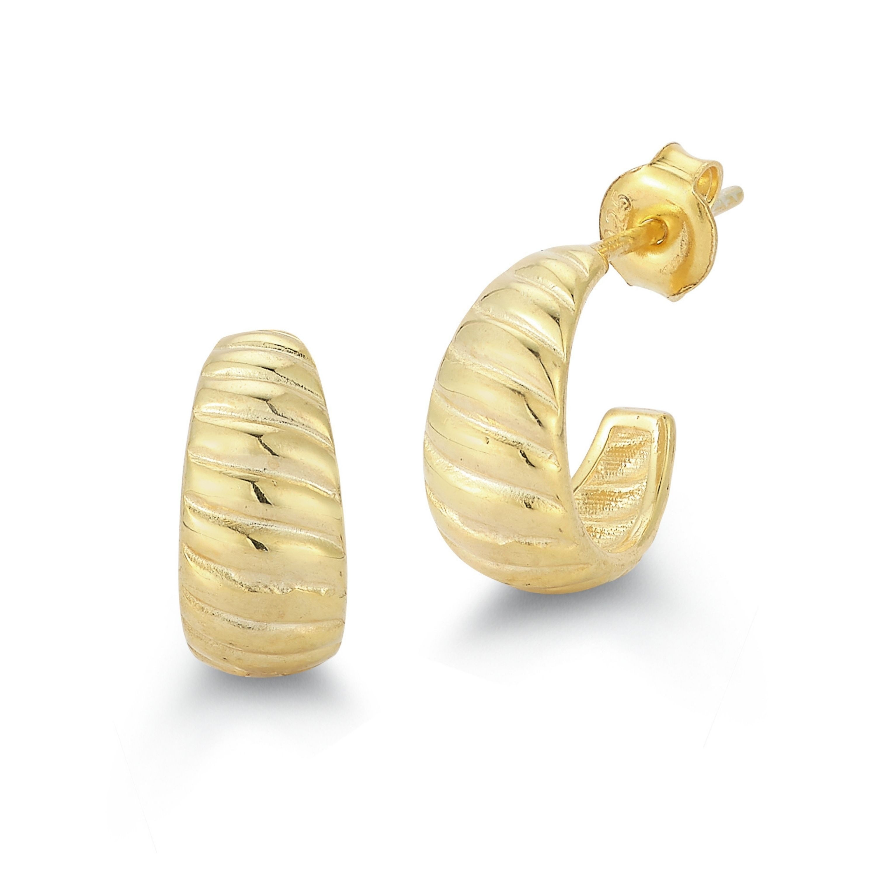 Soleil Sterling Silver Criossant Huggie C-Hoop Earrings