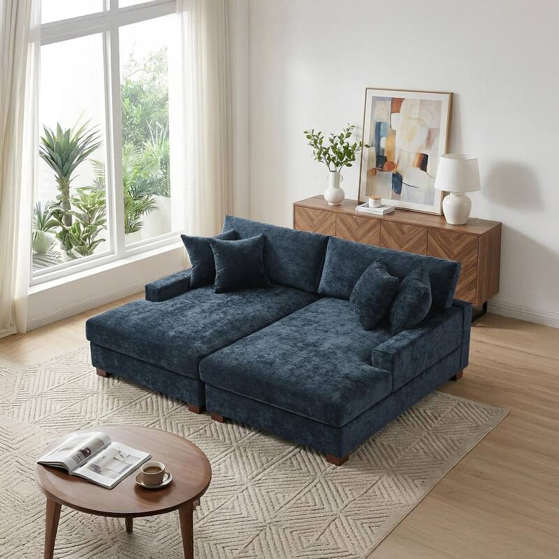 Modern Upholstered Chenille Modular Sectional Sofa with 2 Chaise