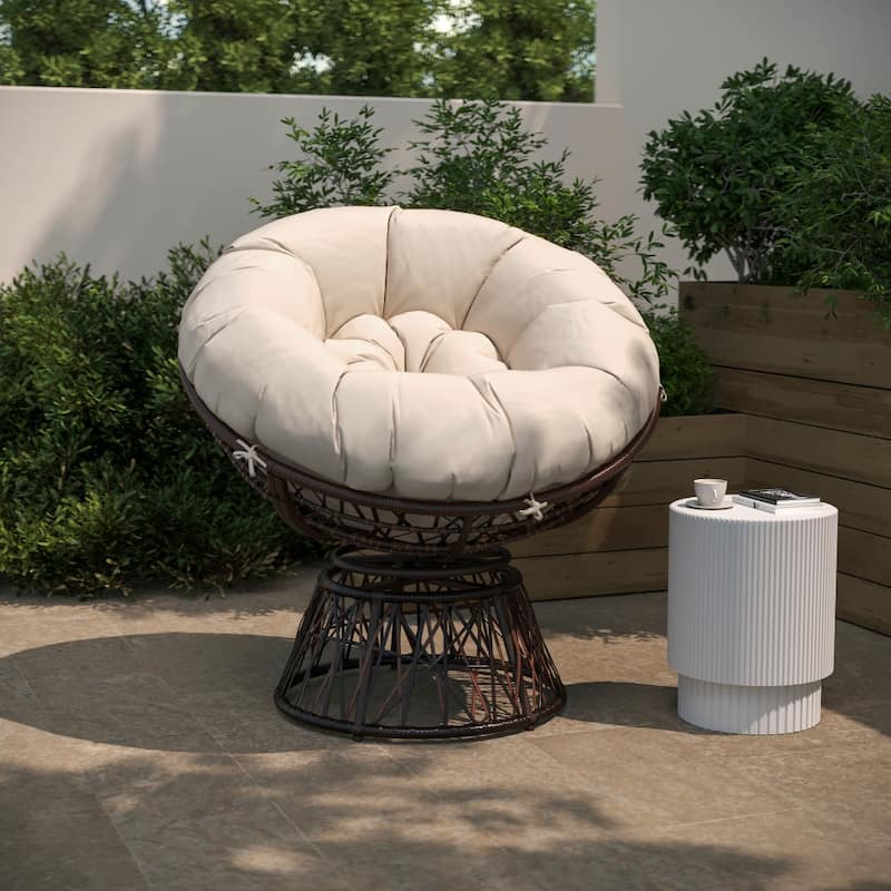 Papasan Swivel Patio Lounge Chair - Brown/Beige
