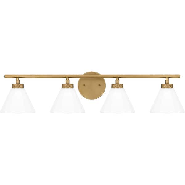 slide 2 of 8, Ira 4-Light Weathered Brass Vanity Light|Metallic