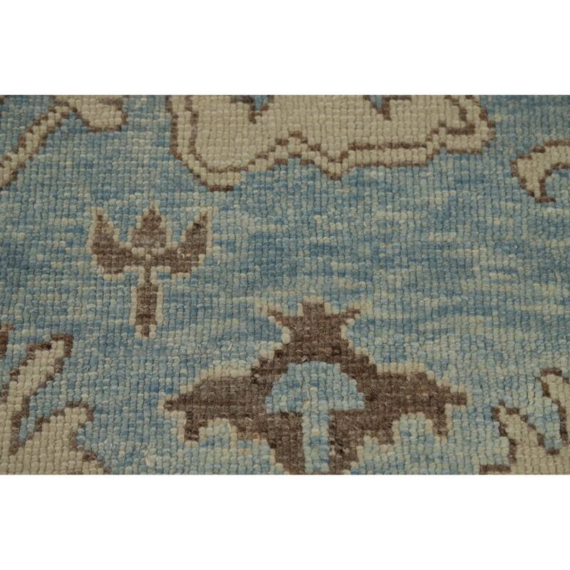 Hand Knotted Oriental 100% Wool Carpet Transitional All-Over Navy Blue & Blues Oushak Area Rug - 11' 2'' X 8' 2''