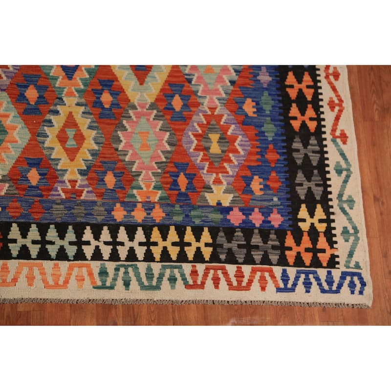 All-Over Kilim Oriental Area Rug Hand-Woven Wool Carpet - 8'5"x 9'9"