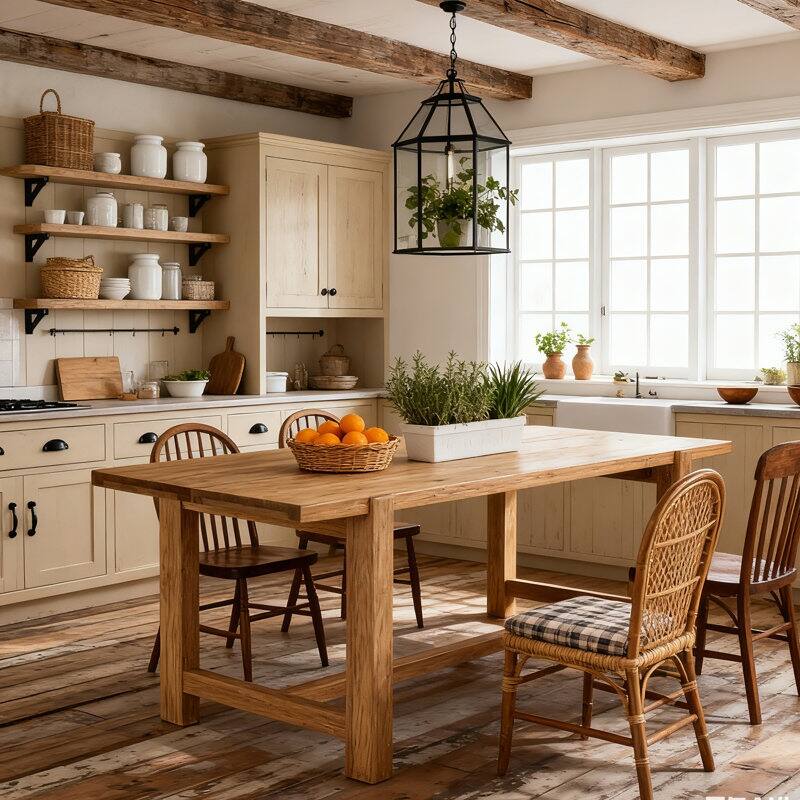 63-Inch Solid Wood Dining Table, Rustic Kitchen Room Table For 6