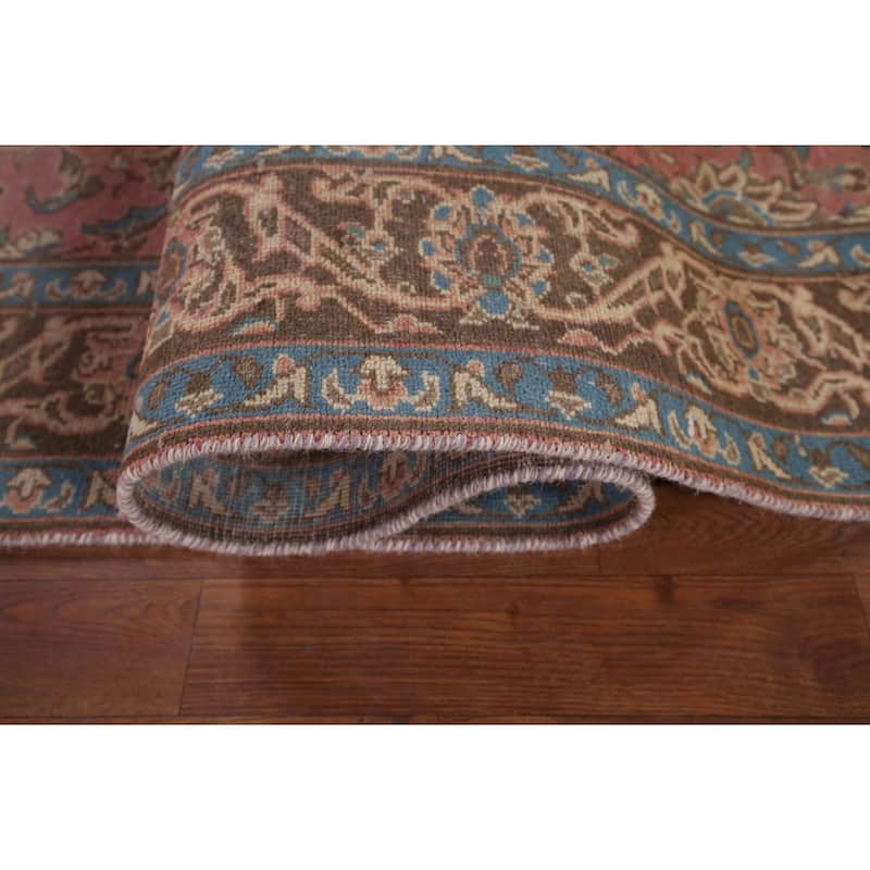 Pink Kashan Persian Vintage Runner Rug Handmade Wool Carpet - 3'11" x 12'9"