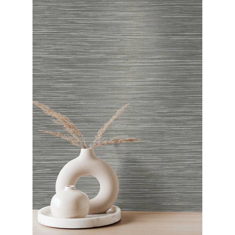 Advantage Alton Grey Faux Grasscloth Wallpaper