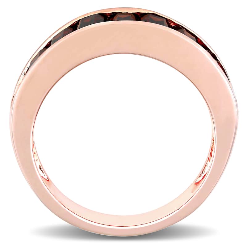 Miadora Rose Plated Sterling Silver Baguette-cut Garnet Semi-Eternity Anniversary Band Ring
