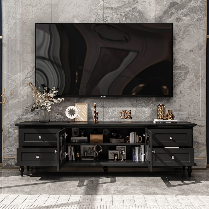 Stylish TV Console in White Roman Column Legs Modern TV Stand Console