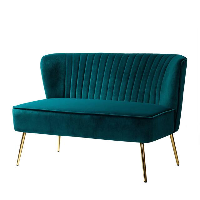 Monica Mid-century Channel Tufted Upholstered Loveseat - TEAL