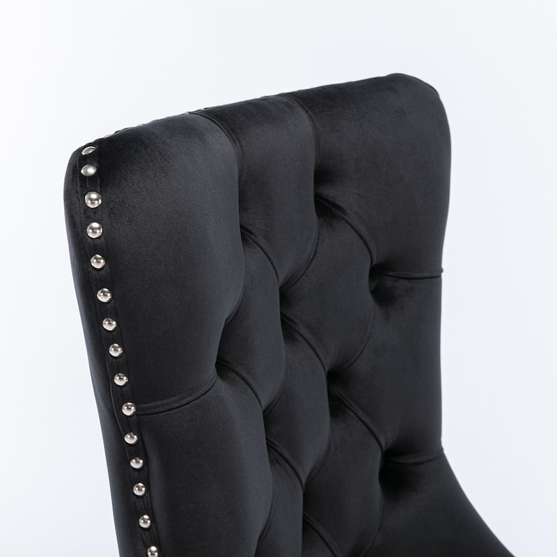 Anmytek Black Velvet Upholstered Dining Chairs Set of 2 Modern Tufted Parsons Chairs with Nailhead Trim and Solid Wood Legs