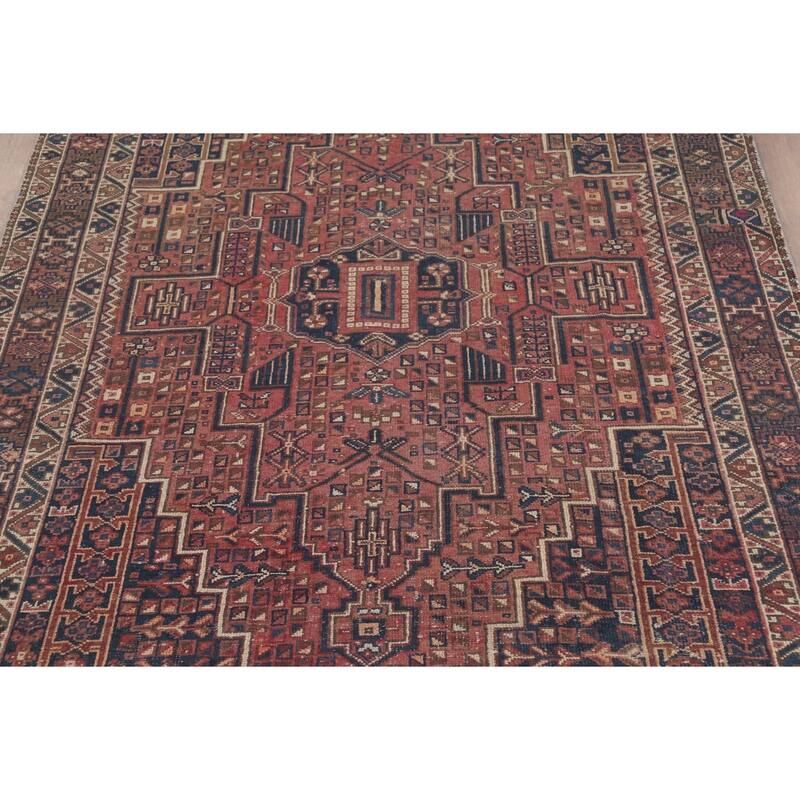 Geometric Sirjan Persian Vintage Area Rug Handmade Wool Carpet - 6'7"x 9'7"