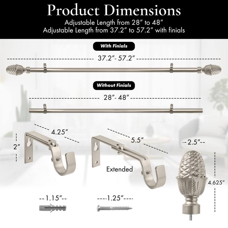 Meriville 1" Diameter Single Curtain Rod Acorn Finials