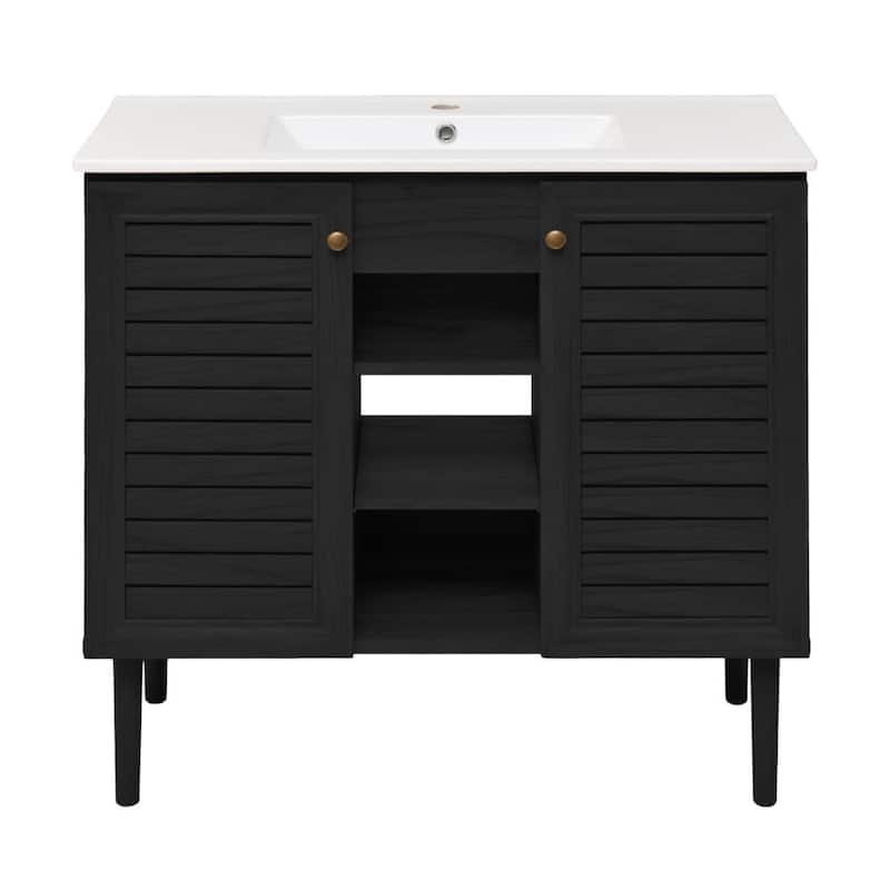 Swiss Madison SM-BV6202 Bron 37" Free Standing Single Basin Vanity Set - Black Oak - Oak Finish