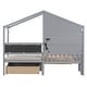 preview thumbnail 7 of 14, Grey Twin Size House Shape Bed with Upholstered Sofa, Charging Station, Wireless Charging, Shelves and Two Drawers