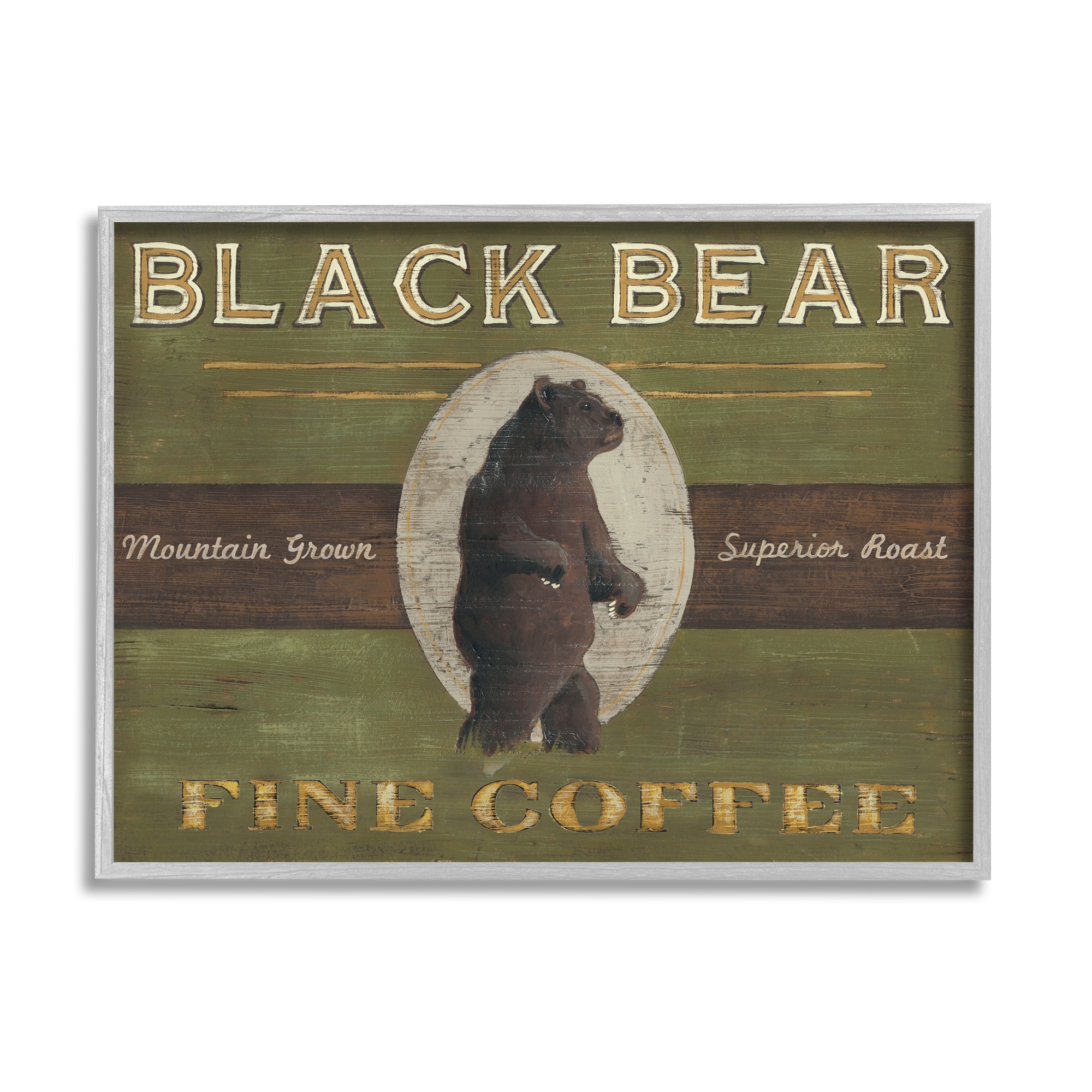 Stupell Black Bear Fine Coffee Rustic Kitchen Mountain Animal Framed Wall Art - Green